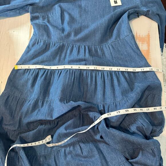 RIXO Kristen Tiered Embroidered Chambray Denim Maxi Dress Size US 6 - Picture 12 of 14